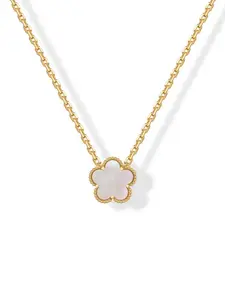 Women's Gold Plated Clover Necklace, Agate & Pearl Shell Pendant, Adjustable Chain Hypoallergenic Jewelry Gift