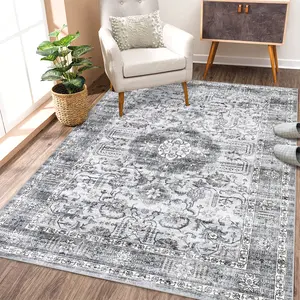 Washable Area Rug Bohemian Style Rug Vintage Printed Rug Border Rug Home Decor Rug Anti-Stain Anti-Slip Suitable For Living Room Bedroom Kitchen