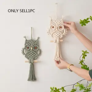Macrame Wall Hanging Boho Style, Handmade Owl Tapestry, Simple Background Wall Decor, Bohemian Home Decoration