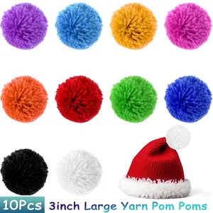 10Pcs Large Yarn Pom Poms, 3 Inch Fluffy Yarn Balls Super Soft Colorful Pompoms for DIY Hats Scarves Bag Craft Pompoms for Party Holiday Decorations