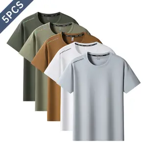 Pack of 5 summer loose short-sleeve T-shirts, lightweight and breathable crew neck design, moisture-wicking for comfort and durability, available in multiple colors, suitable for outdoor activities, workouts, commuting, and more during the summer season.