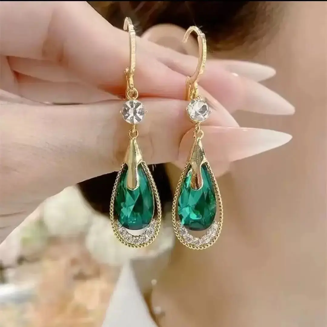 Gold Hoops Dangle Earrings for Women, Gold Plated Waterdrop Tassel with Sparkling Rhinestones, Fashion Earring, Gold Earrings Dangle
