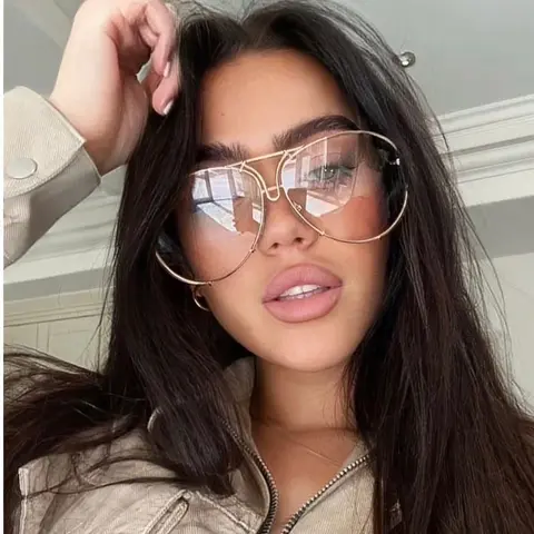 Women's Sunglass Aviators - 65mm Full Rim Metallic Country Posh Trendy Frames, Polycarbonate UV Protected Sun Protective Lenses, Casual Wear Contemporary Aesthetic Styling Non-Prescription Gold Metal Chic Eyewear Accessory, Trendy Frames Sunglasses