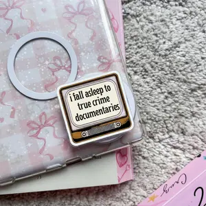 Funny I Fall Asleep To True Crime Documentaries Phone Grip, Retro TV Aesthetic Mobile Stand, Mystery Podcast Fan Gift, Sarcastic Crime Junkie Accessory, Unique Vintage Television Tech Holder