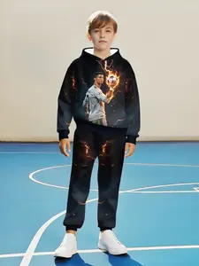 Cool! Cr7 Flame Lightning Football Hoodie Sweatshirts Casual Set for Boys, Must-Have Fan Gear, Perfect Outdoor Choice, Sporty Fashion Essential