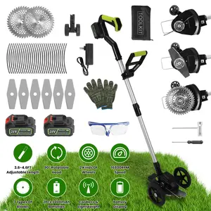 Cordless Electric Weed Edger String Trimmer - 21V Aluminum Alloy Tool with 16800RPM High-Speed Motor, 2x 3000mAh Batteries, 3.6-4.6FT Adjustable Length, 90° Rotatable Head, Steel & String Blades, Outdoor Garden Bush Cutter
