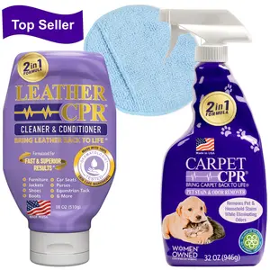 Leather CPR Cleaner & Conditioner 18oz +  1 Microfiber Applicator Pad + Carpet CPR Pet Stain & Odor Remover 32oz