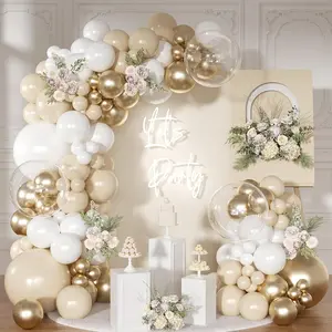 White & Gold Balloon Garland Kit with Metallic and Sand Balloons for Weddings & Special Events