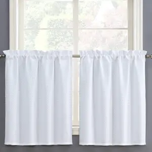 White Water Resistant Bathroom Window Curtain, Waffle Textured Half Tier Curtains for Kitchen Cafe, 36" W X 36" L Inches, Set of 2