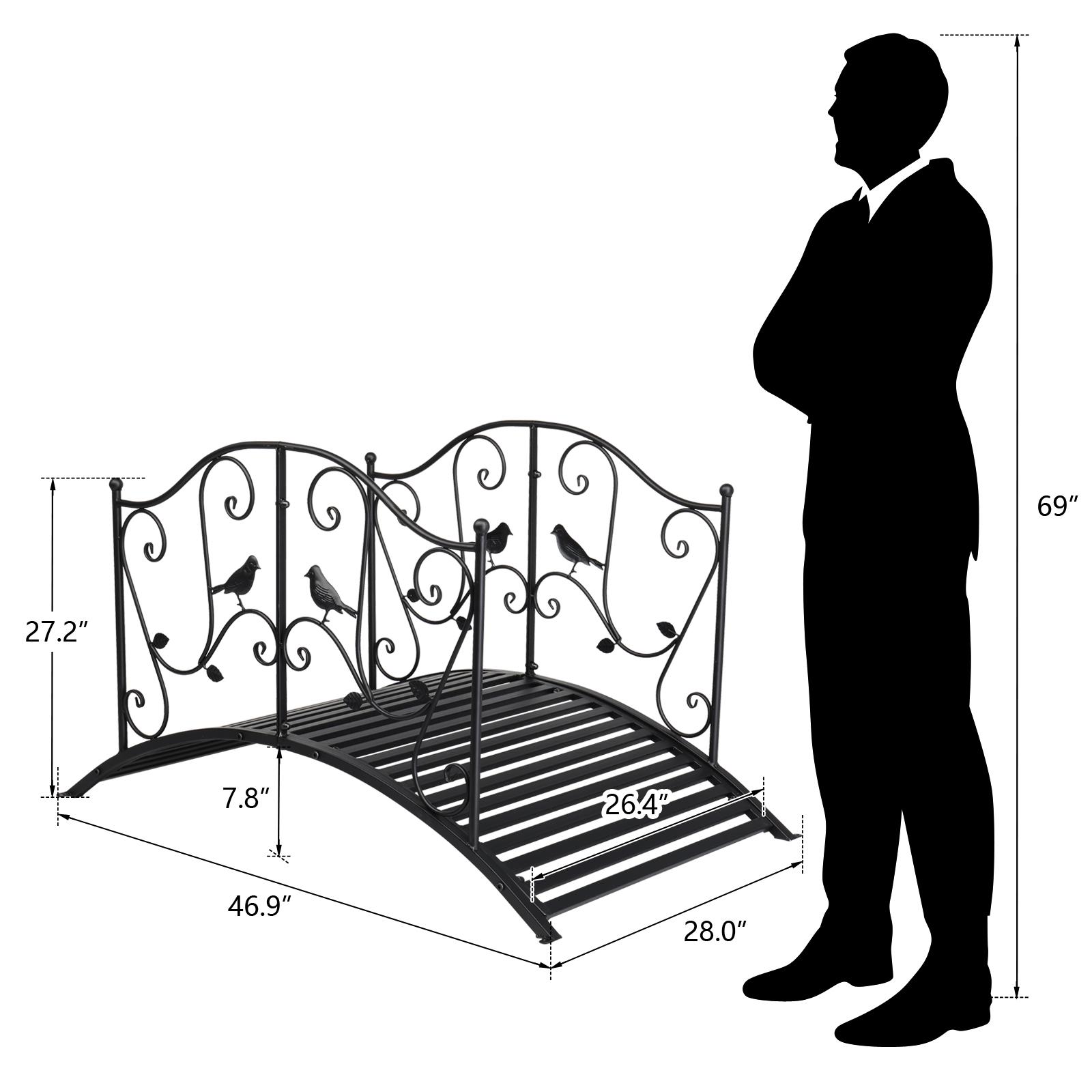 119*67*71cm Courtyard With Bird Pattern Arched Handrail Courtyard Iron Bridge Black