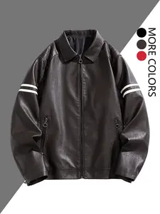 Men's PU Leather Jacket, red leather,Adjustable Cuffs, Casual Style, Fitted Design, Natural Texture, Perfect for Streetwear & Motorcycles
