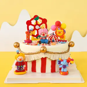 Circus Clown Theme Cake Decoration Set, Baby First Birthday Soft Gel Inserts, Ferris Wheel Balloon Lion Elephant Dessert Table Decorations
