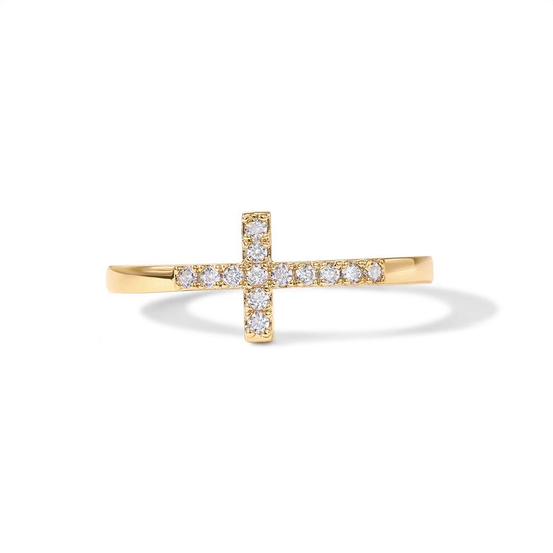 PAVOI 14K Gold Plated Cubic Zirconia Cross Ring for Women - Eternity Promise Ring for Her - Infinity Religious Wedding Band