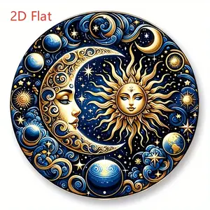 Vintage Celestial Sun and Moon Metal Wall Art, Metal Tin Sign Circular Mural with Stars Planets & Swirling Clouds, 7.8x7.8 Inch, Perfect for Bars Cafes Waterfront Houses or Backyards, Outdoor Decor, Perfect for Room Decor
