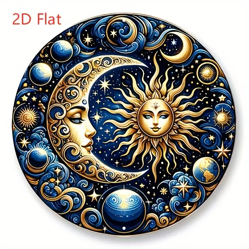 Vintage Celestial Sun and Moon Metal Wall Art, Metal Tin Sign Circular Mural with Stars Planets & Swirling Clouds, Perfect for Bars Cafes Waterfront Houses or Backyards, Outdoor Decor, Perfect for Room Decor