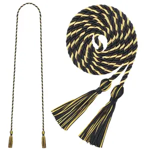 Graduation Cord 68" Grad Braided Cords With Tassel Rope For Students Bachelor Master Doctoral Gown Decor (black And Gold)