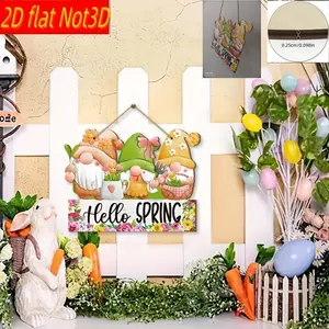 Spring Welcome Gnome Door Sign, Wooden Wall Hanging Decor, Rustic Farmhouse Style, Includes Gnomes, Baskets, Spring Flowers, Perfect for Front Door