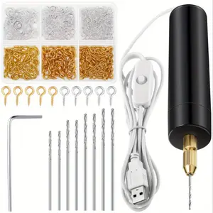 Electric Resin Drilling Set, Including 400 Gold and Silver Eye Screws, 8 Twist Drill Tools, Electric Mini Drill with Wrench, Hexagonal Pin Vise, Resin Casting Mold, DIY Keychain, Crafts Making, Used for Resin Plastic Wood Polymer Clay Jewel