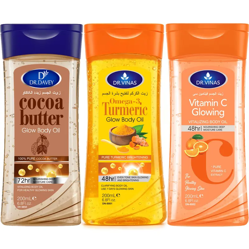 3 PCS DR.DAVEY Turmeric Omega-3 Glow Body Oil + Cocoa Butter Body Oil + Vitamin C Body Oil Set, Skin Care Nourishing Oil, Body Oil Moisture, Moisturizing & Hydrating Moisturizer, Suitable for All Seasons, for Body, Face, Hand, Lip, Eye, Travel