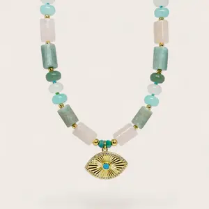 Althea Necklace with Multicolor Beads and Evil Eye Charm for Women