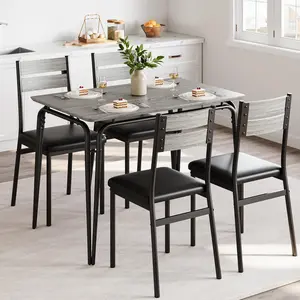 Complete Dining Set, Gray 3-Piece Square Dinette Furniture, Small Space Kitchen & Apartment Solution, Includes 1 Table and 2 Chairs