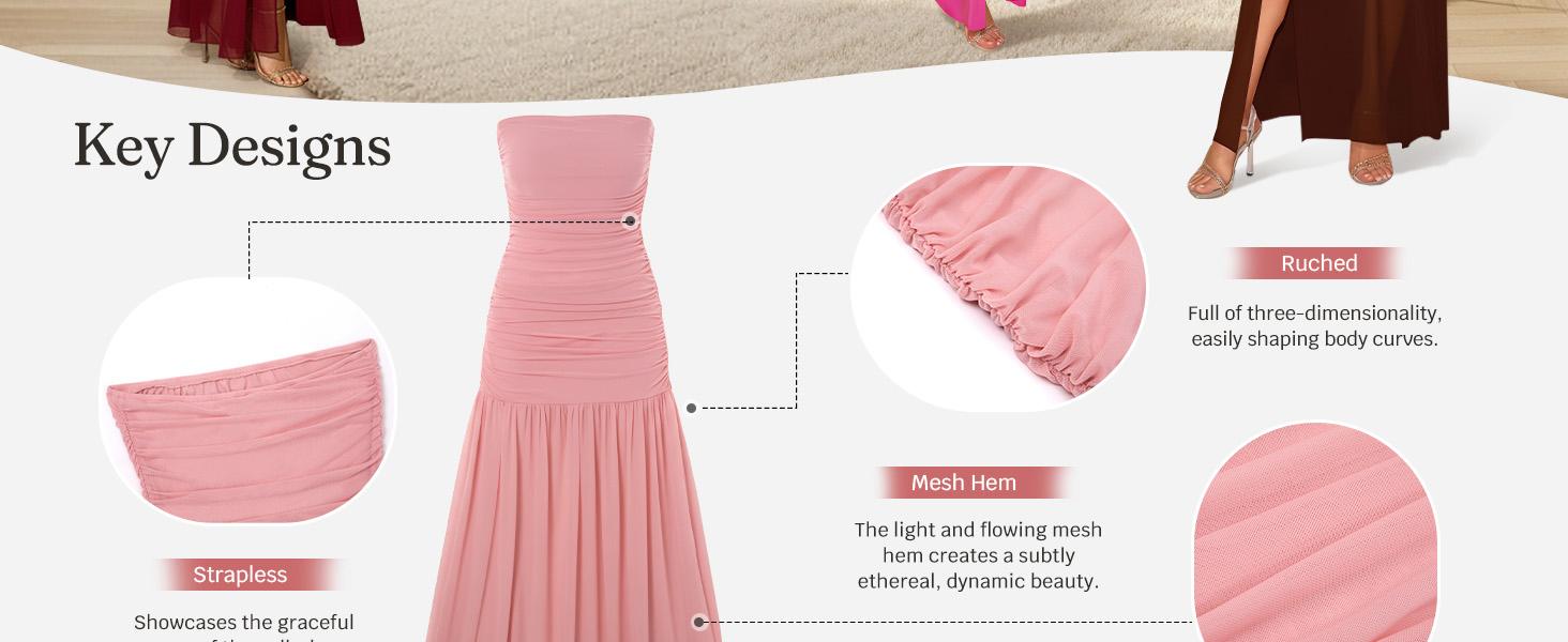 Wenrine Women's Summer Tube Top Dress Strapless Mesh Sexy Ruched Patchwork High Slit Long Cocktail Party Maxi Dresses Wenrine Women's Summer Tube Top Dress Strapless Mesh Sexy Ruched Patchwork High Slit Long Cocktail Party Maxi Dresses