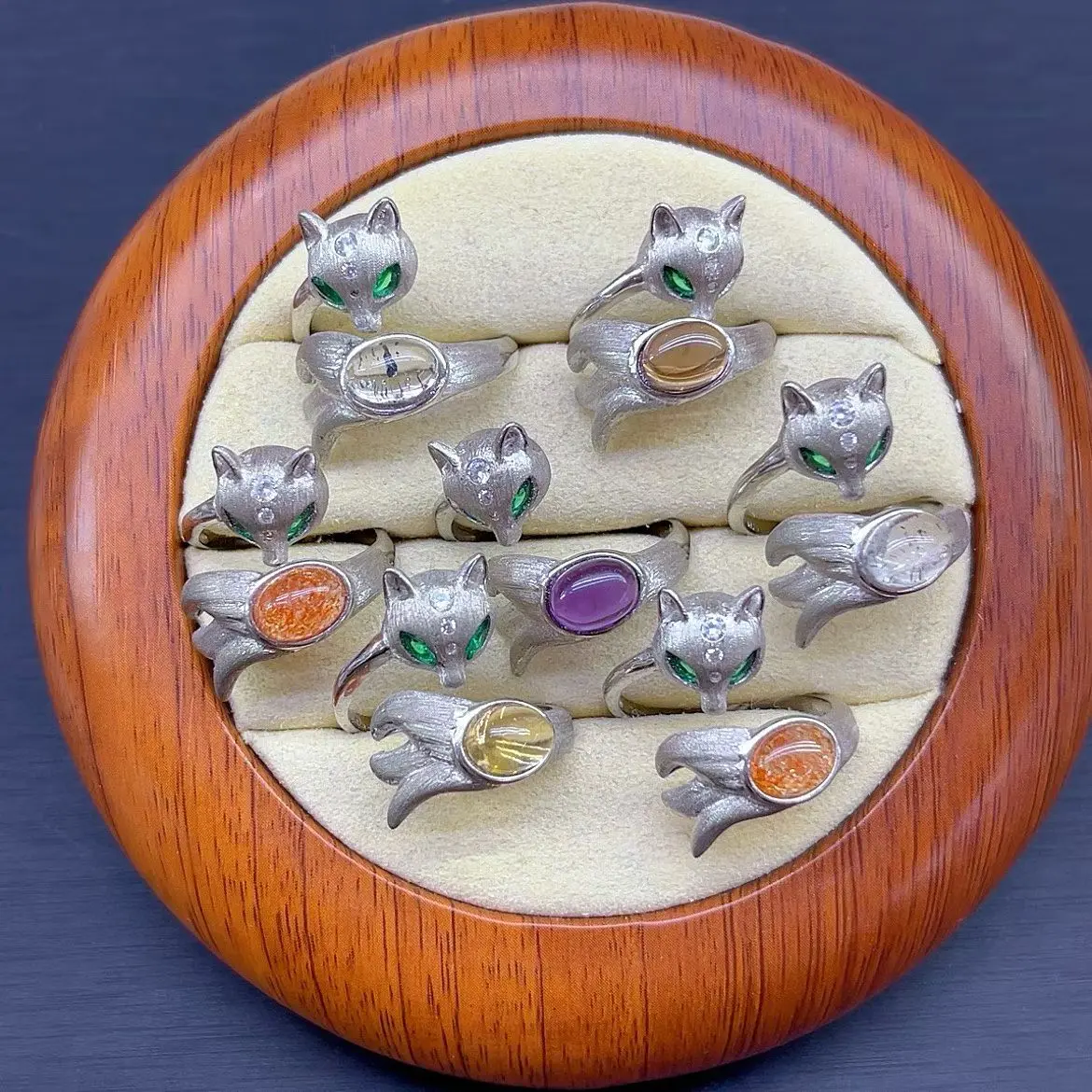 Selina(21236)gc.S925 silver fox various gems rings