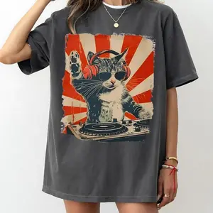 Comfort Colors DJ Cat T-Shirt, Cool Cat Shirt, Funny Cat Tee, Cat with Headphones Shirt, Cat Lovers Gift, Trendy Graphic Shirt, Music Lover Shirt