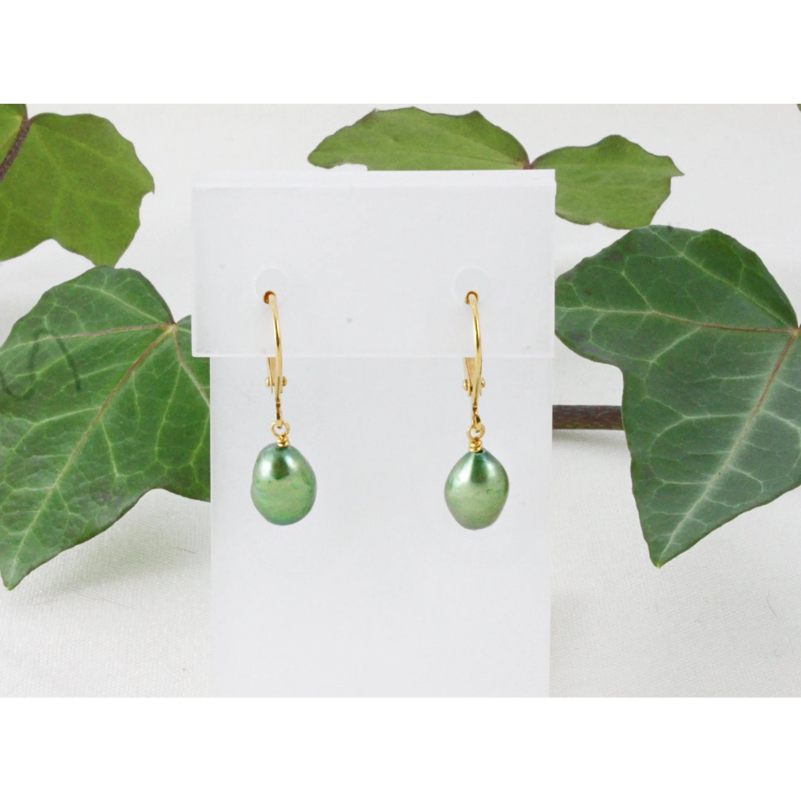 Sage Green Pearl Drop Earrings