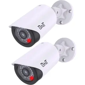 Dummy Fake Camera, Surveillance Security CCTV Dome Camera, with One LED Light, Security Alarm Sticker Label, Security Camera Suitable For Indoor,Outdoor (2 Pack, White)