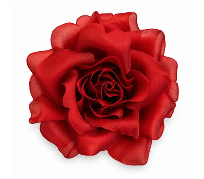 Rose Silk Fabric Flower Brooch Pin 3.5" Red | M&S Schmalberg Flowers Handmade in NY