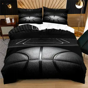 Basketball-themed Black Patterned Duvet Cover Set，one Duvet Cover & 1 Or 2 Pillowcases (without Insert)，trendy And Sporty Style，street-style, Comfortable Bedding For The Bedroom, Perfect For A Sporty Look. Multiple Options Available，A Great Gift!