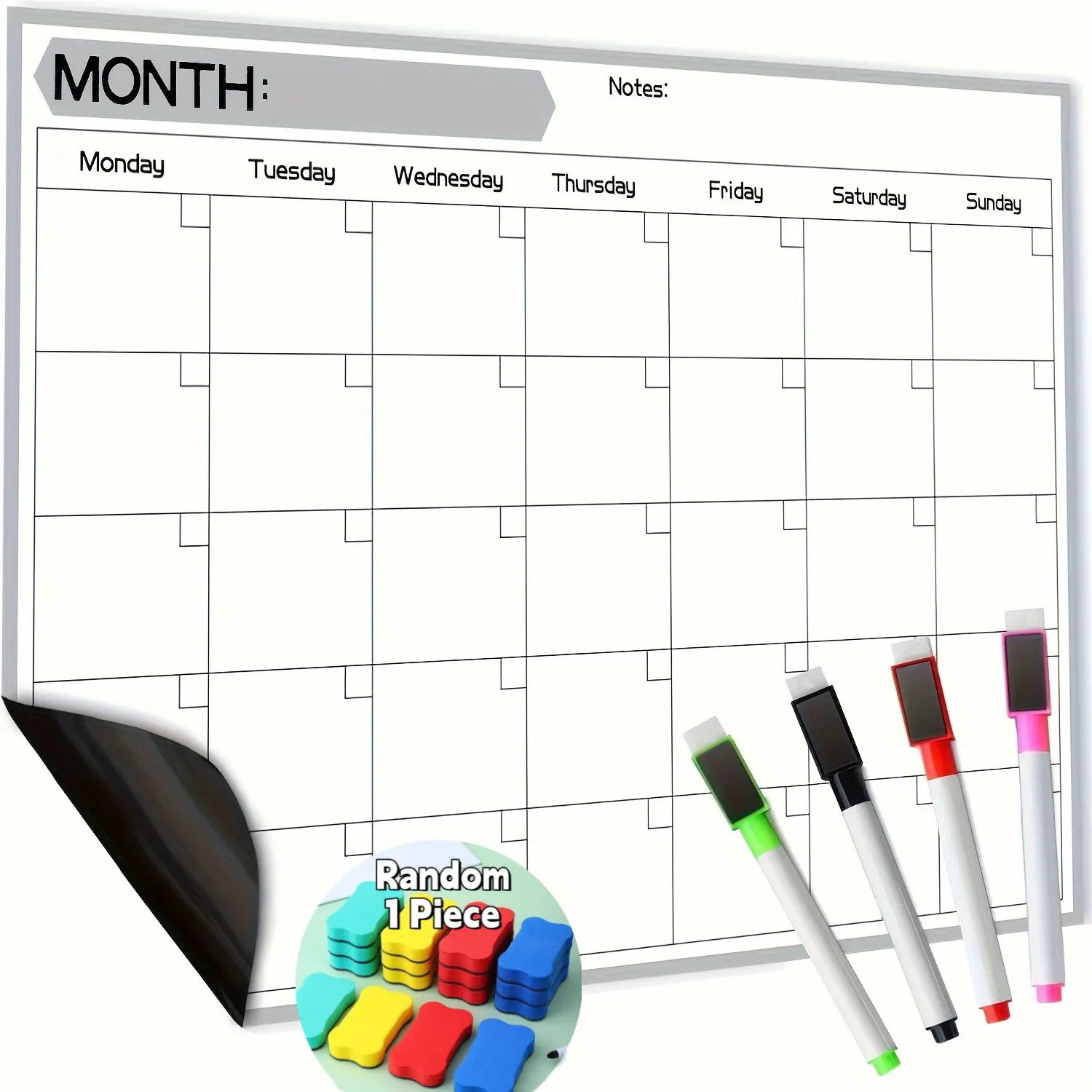 Magnetic Refrigerator Calendar, Erasable Monthly Planner Board, 17x12 Inch Rectangular Whiteboard, Includes 4 Pens and Eraser, Fridge Calendar Magnetic, Calendar For Fridge