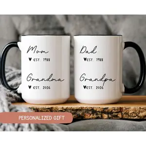Promoted from Parents to Grandparents Pregnancy Announcement, Personalized Gift for New Grandma Grandpa, Baby Announcement Mug