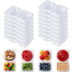 15 Set Reusable Snack Containers with Lids, 2-Compartment Leakproof Sauces Dipping Containers, On-the-Go Snack Pack Containers for Kids and Adults, BPA-Free