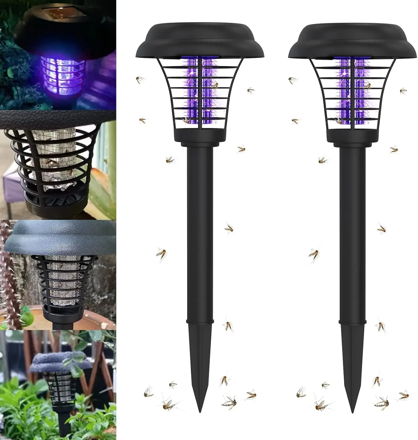 Solar Bug Zapper Outdoor - Waterproof Electric Insect Trap with Solar Stake Light for Garden, Backyard, Patio Pest Control (No Electricity Operation)