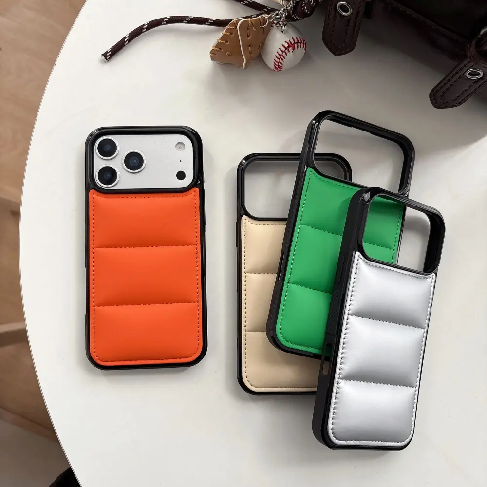 Fin Liquid Down Jacket Airbag Case For iPhone 17 Air 16 15 14 Plus 13 12 11 Pro Max 17ProMax Bumper Padded Candy Color Rugged Cover