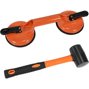 Floor Gap Fixer Tool for Laminate Floor Gap Repair Includes Heavy Duty Aluminum Suction Cup and Fiberglass Handle Rubber Mallet (Can't Use on Scraped Surface Floor) - Orange Kit