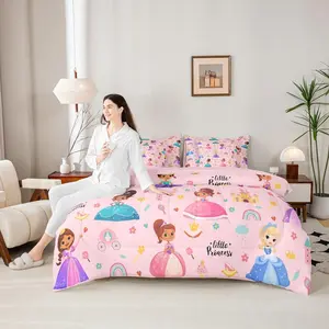 Magical Princess 7 Piece Comforter Set,Bed in a Bag,Girly Cute Castle Microfiber Bedding for Sofa,Cartoon Rainbow Fitted Sheets Set,