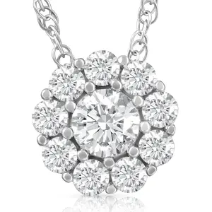 5/8ct Diamond Halo Pendant 10K White Gold Womens Necklace