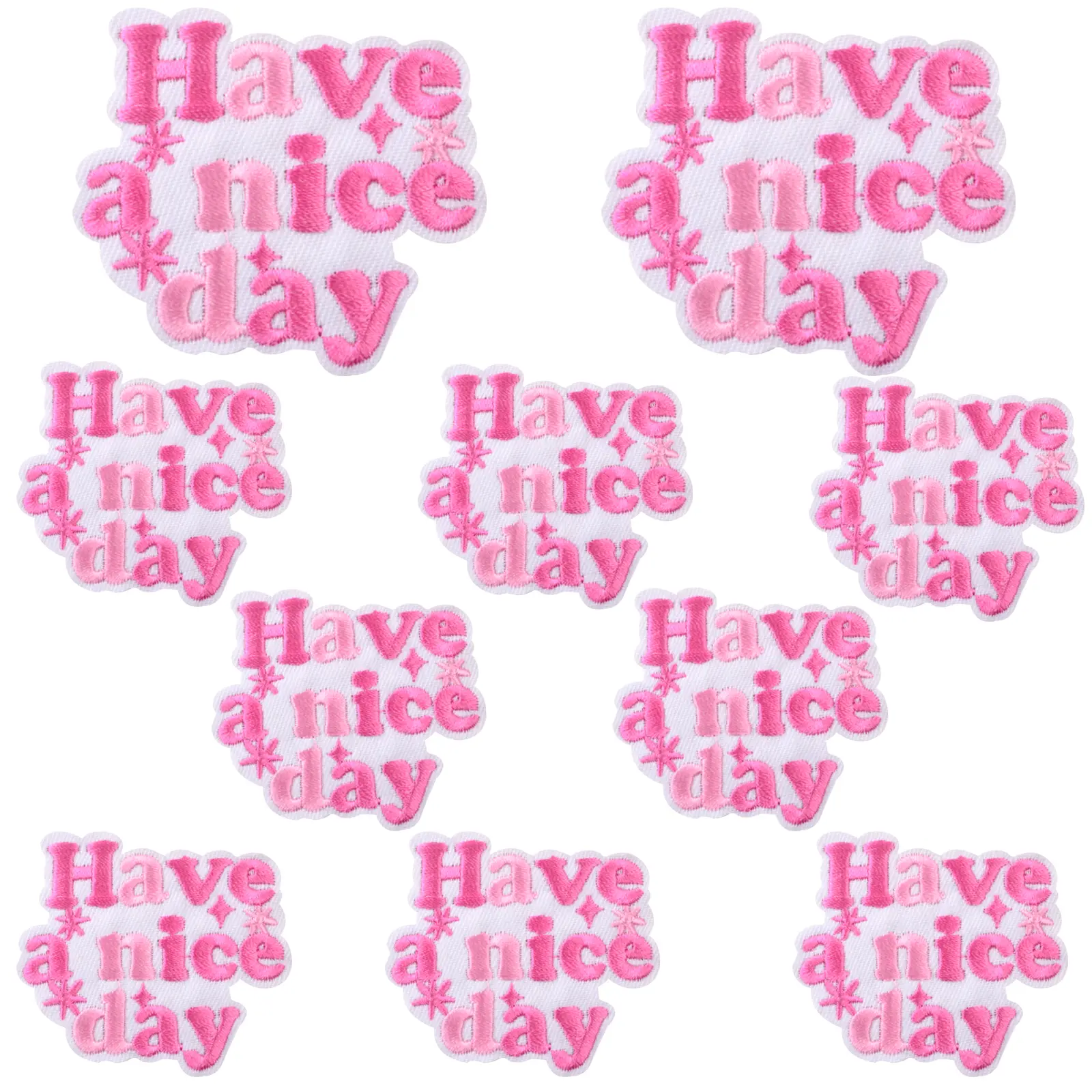 10pcs Pink Embroidered Iron On Patches Inspirational Positive Words Have a Nice Day Sew on Repair Appliques for DIY Backpacks Clothes Hats Jeans Pants Crafts Decoration
