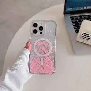 Diamond glitter magnetic case – fits iPhone 12/13/14/15/16 Pro Max, liquid dynamic design in black/white/pink, dreamy girly sparkle, premium vibe, wireless charging ready!