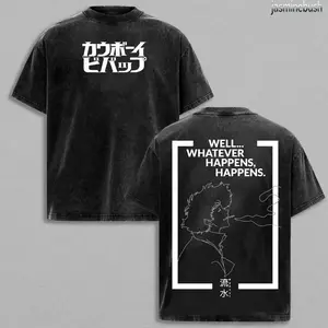 Cowboy Bebop Anime Washed Shirt/T-Shirt. Heavyweight Fabric, Double-Sided Design, Washed Loose Anime Fit. POR