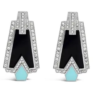 Dallas Prince Sterling Chrome Marcasite & OnyxDeco Earrings