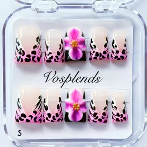 Vosplends Y2K Sweet Candy Floral Acrylic Press-On Nails 10pcs Handmade Short Oval Manicure Set # Vosplends # SpringNails2026 # CandyGirlNails # FloralPressOns #  Handmade Acrylic Nails # Y2KNailTrend # 10pcsNailKit Girls' Cute
