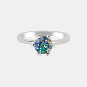 【216】1CT Coloured Synthetic Moissanite Ring – Fashionable Wedding/Engagement Jewelry for Women, Perfect Birthday/Valentine's Day Gift