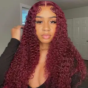 30 Inch 99J Burgundy 13x6 Deep Wave Lace Front Wigs Human Hair HD Transparent Deep Red Curly Wave Lace Frontal Wigs Pre Plucked with Baby Hair for Women