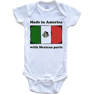 Really Awesome Shirts Made In America With Mexican Parts Funny Mexico Flag One Piece Baby Bodysuit Expandable Neckline Easy Care Fabric