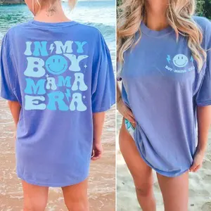 Giftifymama In My Boy Mama Era Nursing Shirt Casual Tee with Print for Discreet and Comfortable Pumping and Feeding Womenswear Hidden zipper design