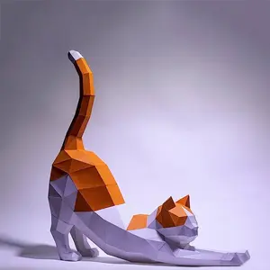 Paper Craft World DIY Paper Model of A Stretching Cat